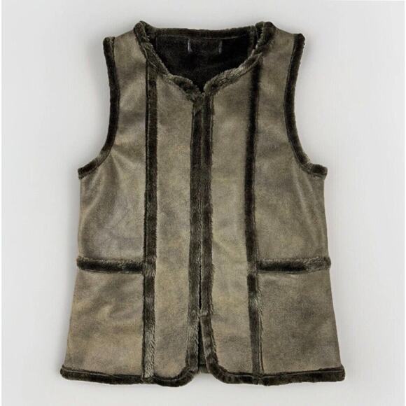 Unbranded Jackets & Blazers - Y2K Grunge Faux‎ Fur Vest Sz M Olive Green Farmcore Faux Suede Western Patchwork